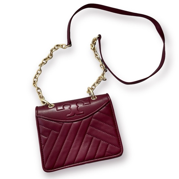 Tory Burch Alexa Quilted Mini Imperial Garnet Leather Shoulder Bag chain strap - Picture 3 of 10